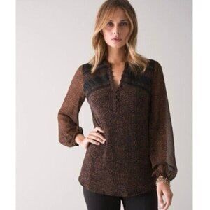 White House Black Market Animal Print Lace Victorian Tunic Blouse